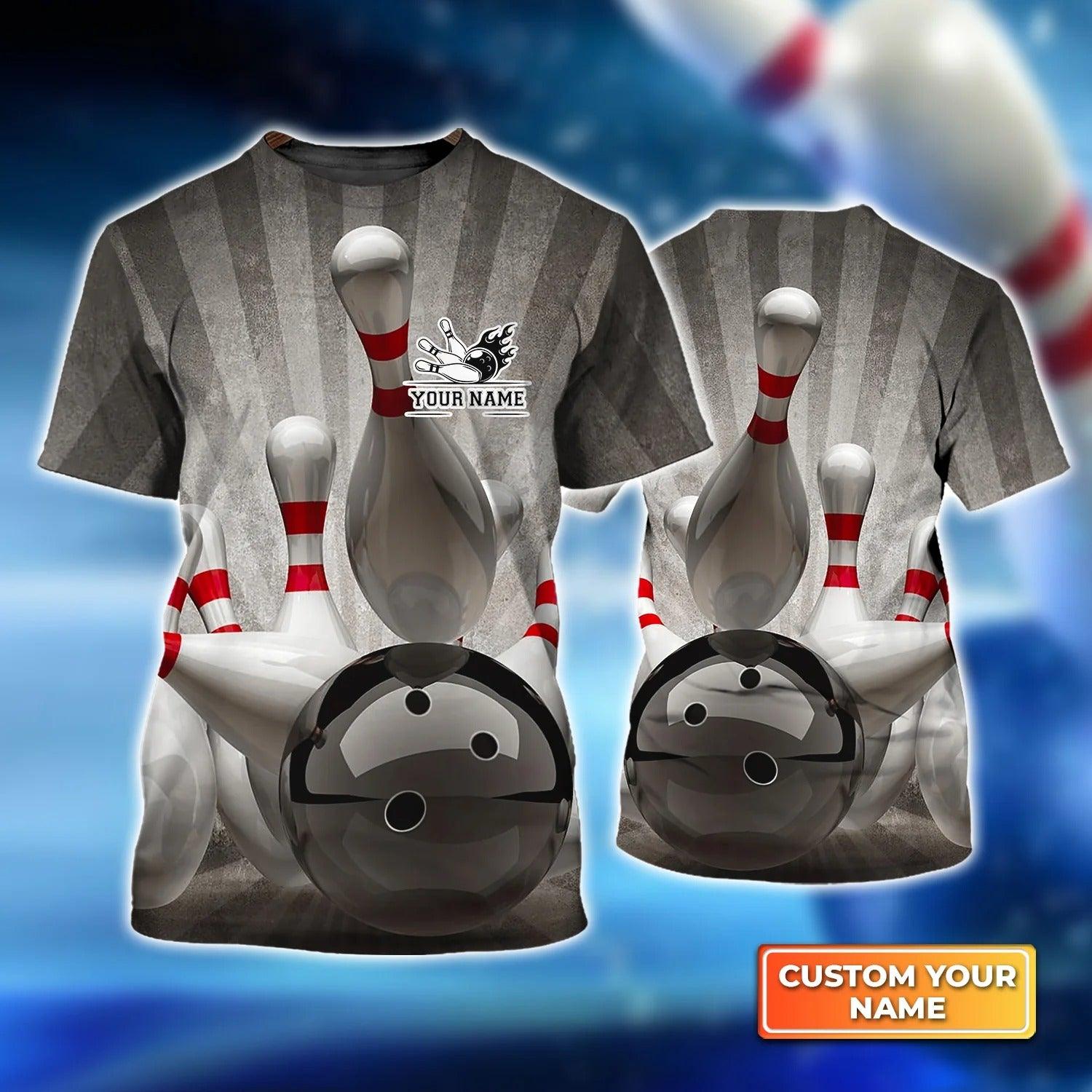 Bowling T shirt Custom Name - Bowling Ball Crashing into the Pins on Vintage Personalized T-shirt - Gift For Friend, Family, Bowling Lovers - Amzanimalsgift