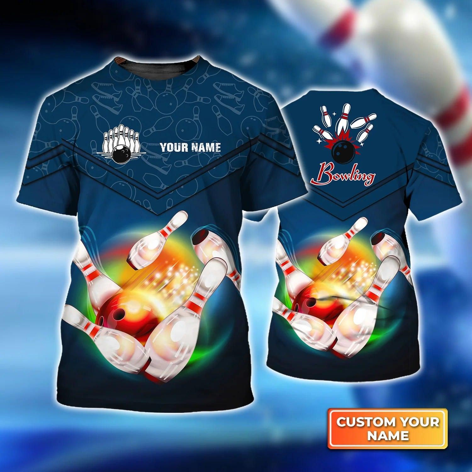 Bowling T shirt Custom Name - Bowling Ball Flying Rainbow Fire Personalized Bowling T-shirt - Gift For Friend, Family, Bowling Lovers - Amzanimalsgift