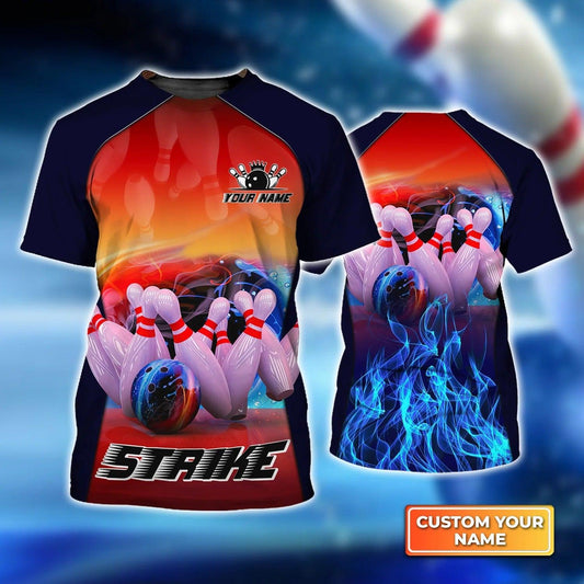 Bowling T shirt Custom Name - Bowling Game Strike Rot 3d Render Abstract Personalized T-shirt - Gift For Friend, Family, Bowling Lovers - Amzanimalsgift
