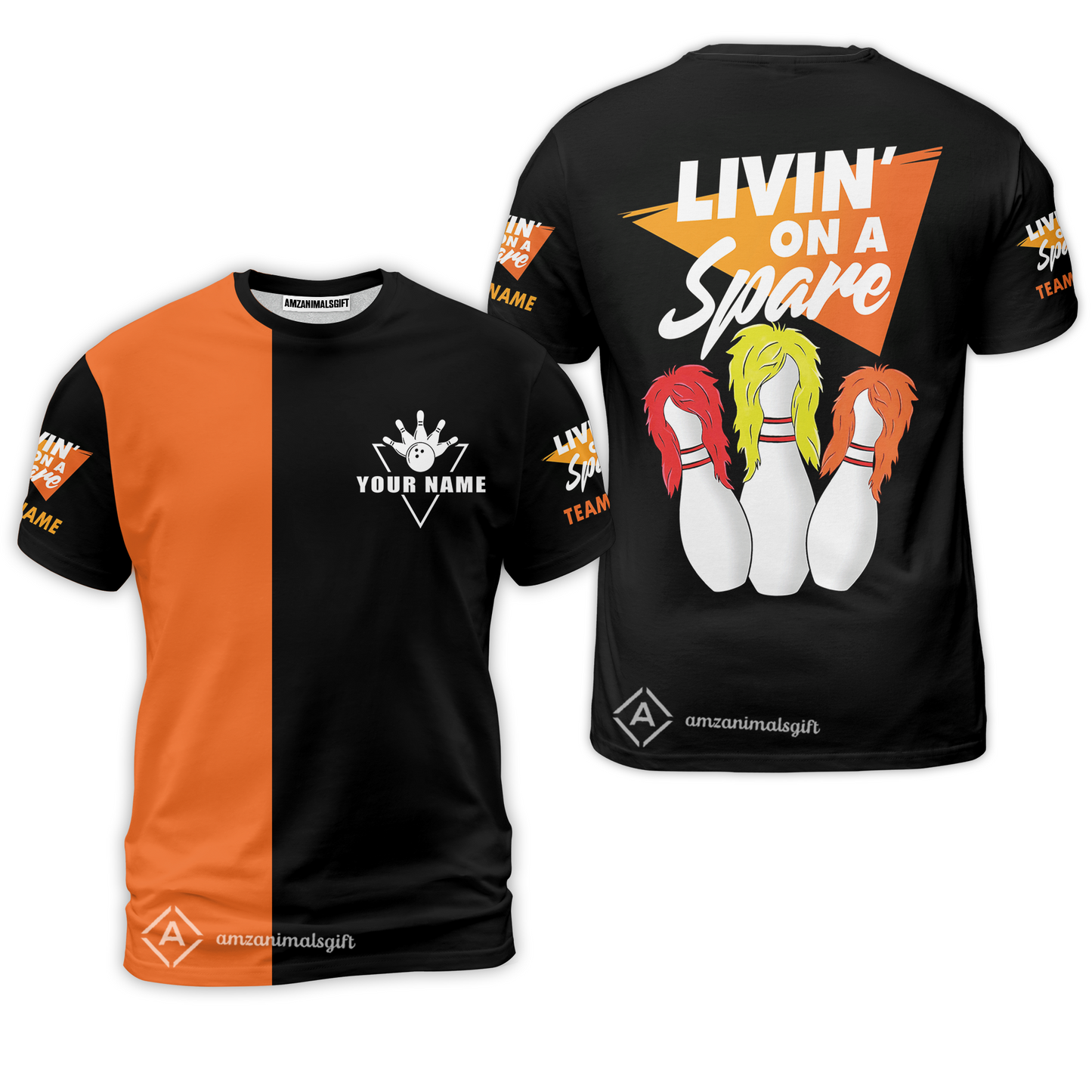 Bowling T-Shirt Custom Name - Bowling Livin' On A Spare Personalized Bowling T-Shirt