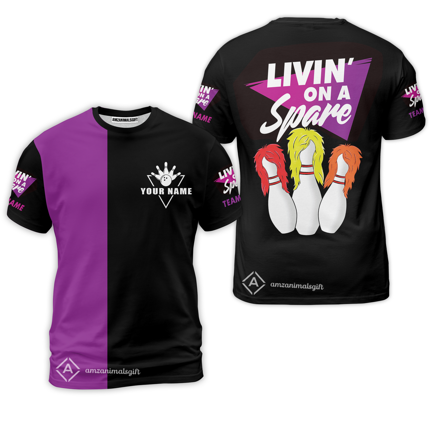 Bowling T-Shirt Custom Name - Bowling Livin' On A Spare Personalized Bowling T-Shirt