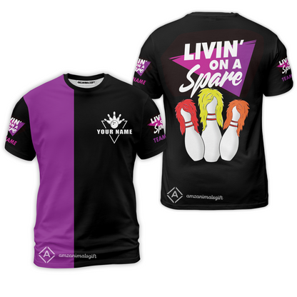 Bowling T-Shirt Custom Name - Bowling Livin' On A Spare Personalized Bowling T-Shirt