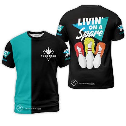 Bowling T-Shirt Custom Name - Bowling Livin' On A Spare Personalized Bowling T-Shirt