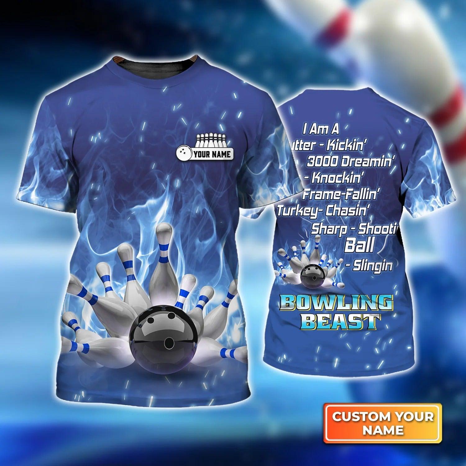Bowling T shirt Custom Name - Bowling On Blue Fire Bowling Beast Personalized T-shirt - Gift For Friend, Family, Bowling Lovers - Amzanimalsgift