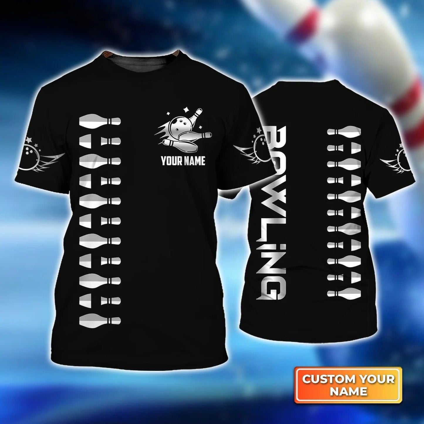 Bowling T shirt Custom Name - Bowling Strike Black And White Personalized Bowling T-shirt - Gift For Friend, Family, Bowling Lovers - Amzanimalsgift