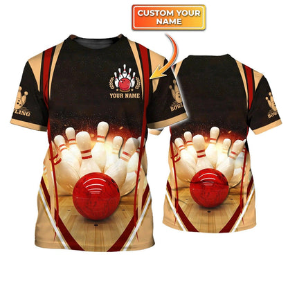 Bowling T shirt Custom Name - Bowling Strike Hit Fire Explosion Concept Personalized T-shirt - Gift For Friend, Family, Bowling Lovers - Amzanimalsgift
