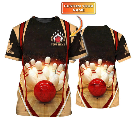 Bowling T shirt Custom Name - Bowling Strike Hit Fire Explosion Concept Personalized T-shirt - Gift For Friend, Family, Bowling Lovers - Amzanimalsgift
