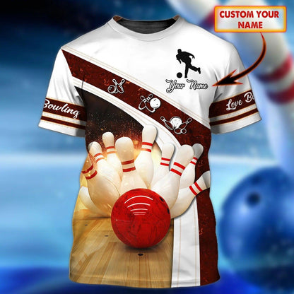 Bowling T shirt Custom Name - Bowling Strike Hit With Fire Explosion Personalized T-shirt - Gift For Friend, Family, Bowling Lovers - Amzanimalsgift