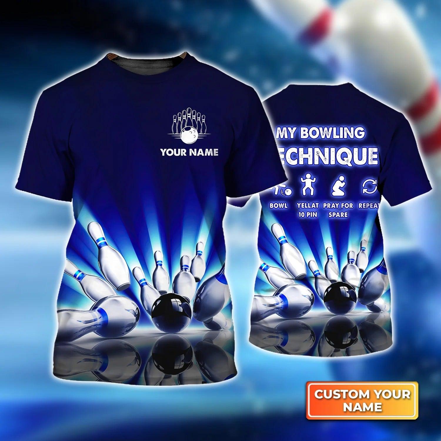 Bowling T shirt Custom Name -Bowling Techinque Neonlights Personalized Bowling T-shirt - Gift For Friend, Family, Bowling Lovers - Amzanimalsgift