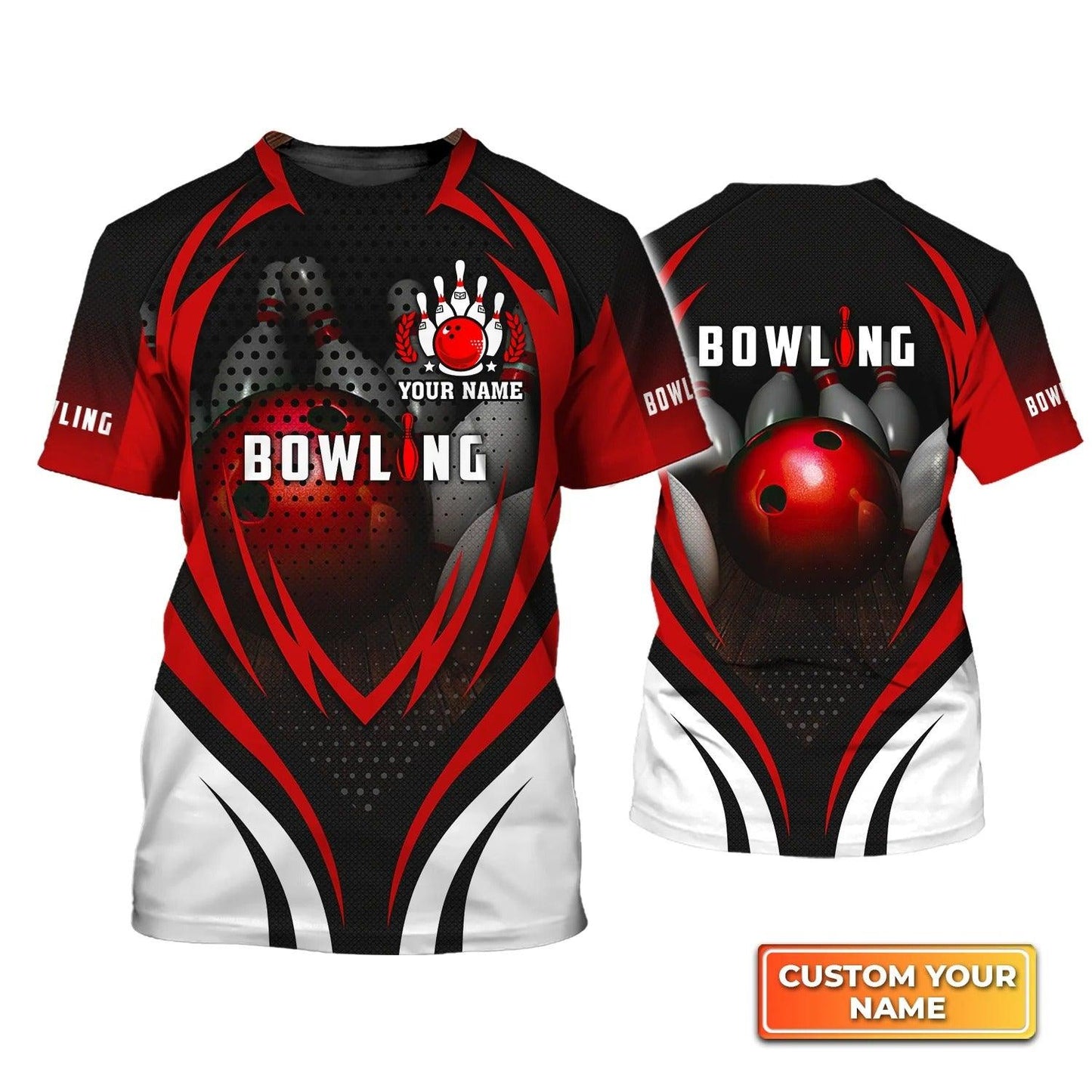 Bowling T shirt Custom Name - Bowling With Red Ball and Bowl Pins Personalized T-shirt - Gift For Friend, Family, Bowling Lovers - Amzanimalsgift