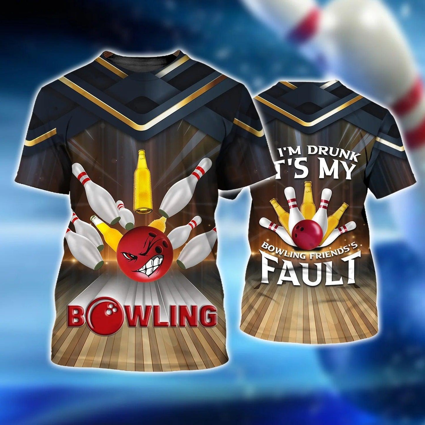 Bowling T shirt Custom Name - If I'm Drunk It's My Bowling Friend's Fault Beer Bowler Roll Personalized T-shirt - Gift For Friend, Family, Bowling Lovers - Amzanimalsgift