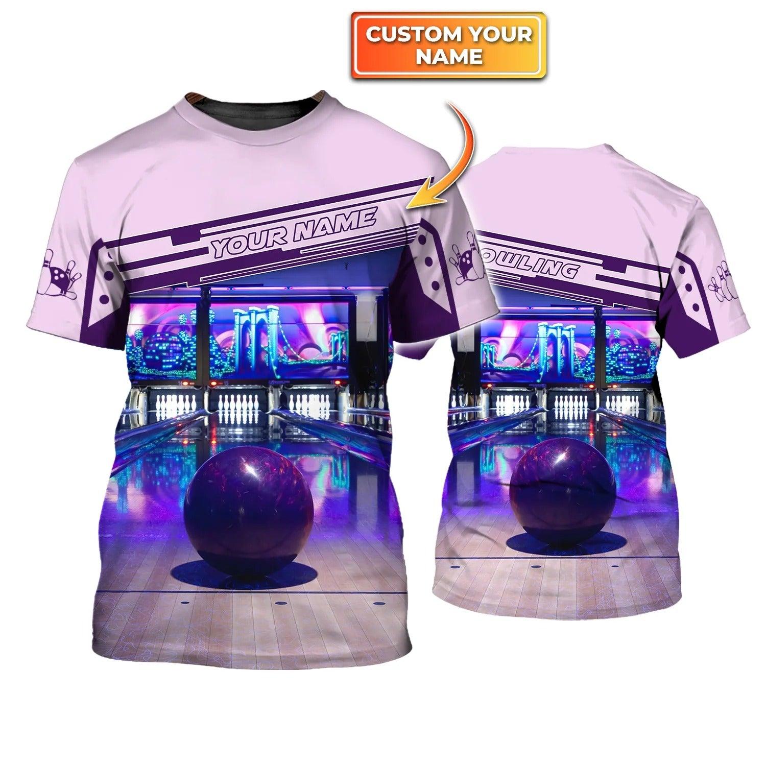 Bowling T shirt Custom Name - Purple Bowling Ball Personalized T-shirt - Gift For Friend, Family, Bowling Lovers - Amzanimalsgift