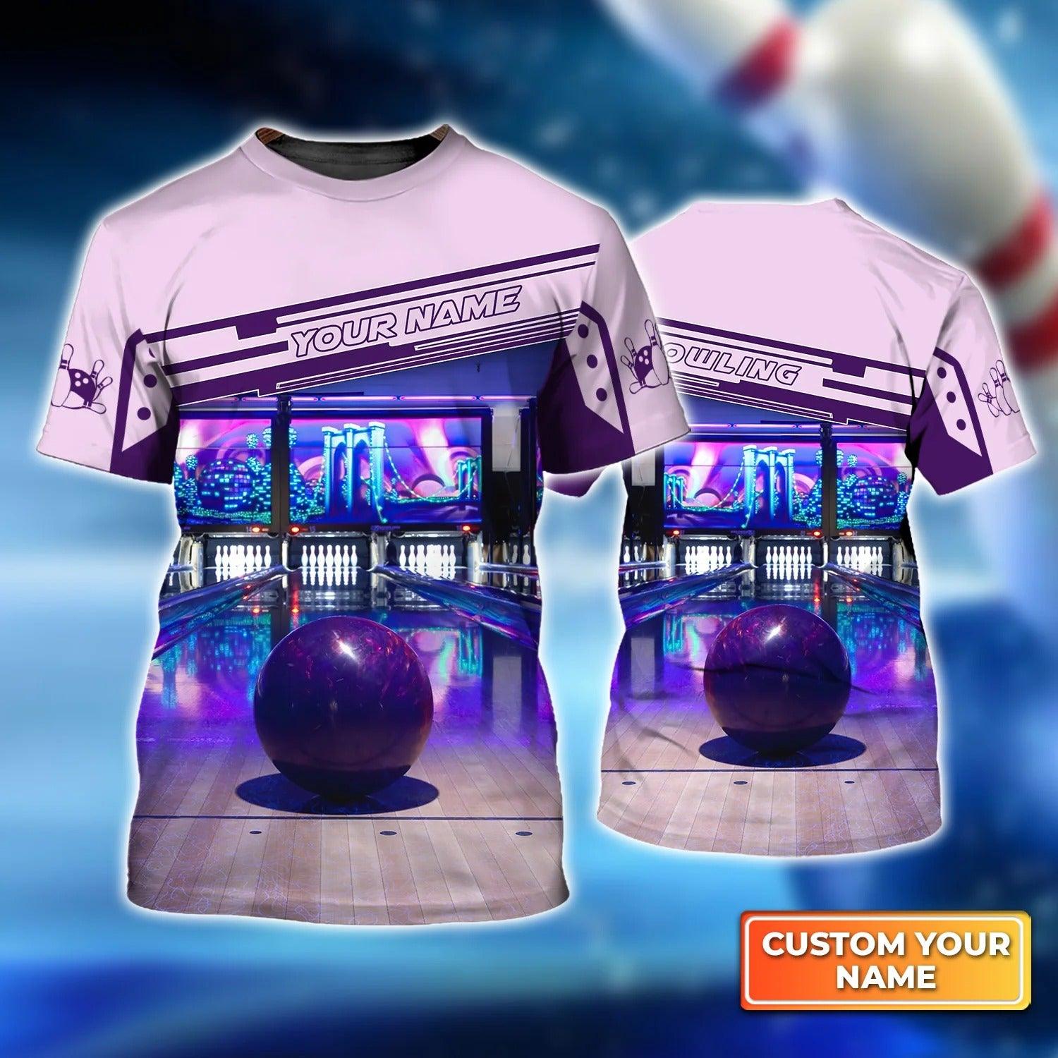Bowling T shirt Custom Name - Purple Bowling Ball Personalized T-shirt - Gift For Friend, Family, Bowling Lovers - Amzanimalsgift