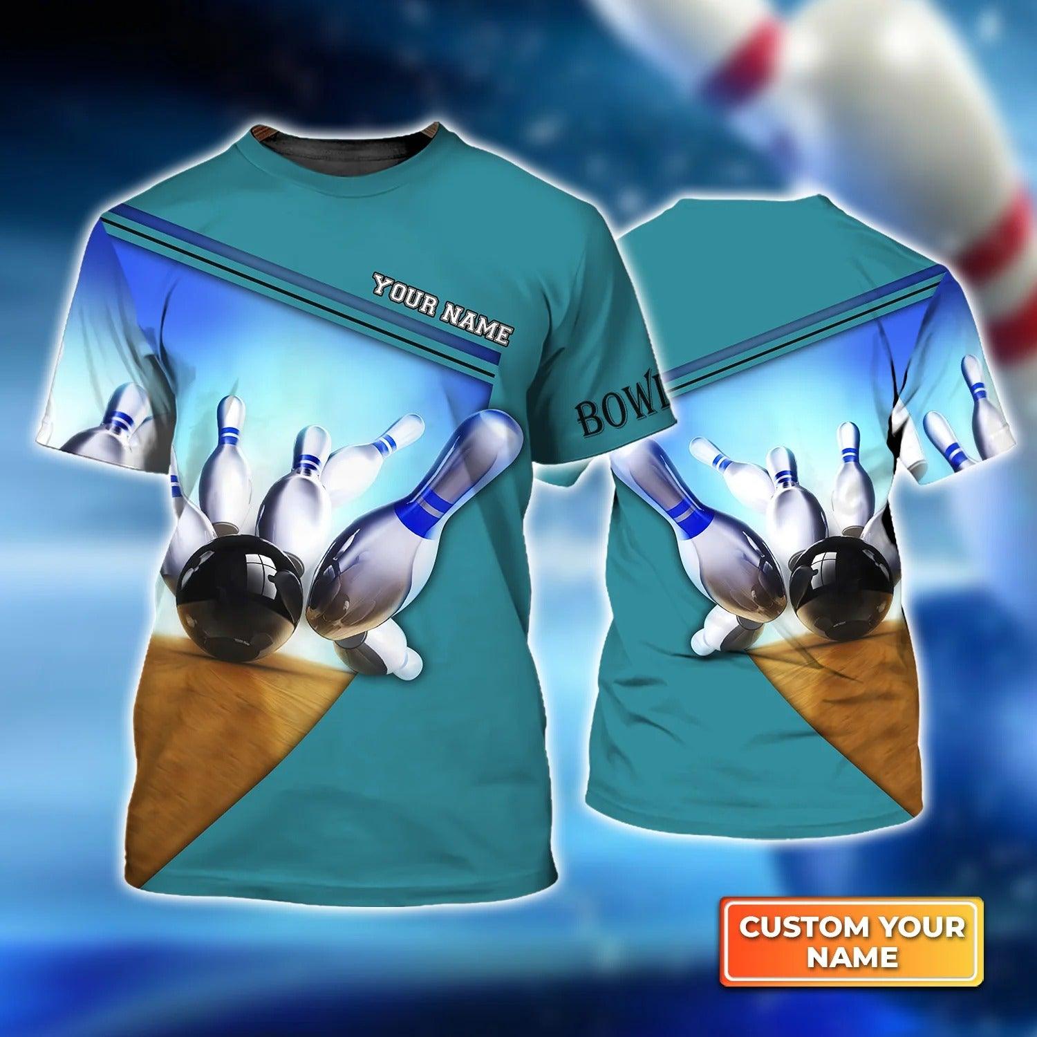 Bowling T shirt Custom Name - Ten Pin Bowling Blue Colorful Personalized Bowling T-shirt - Gift For Friend, Family, Bowling Lovers - Amzanimalsgift