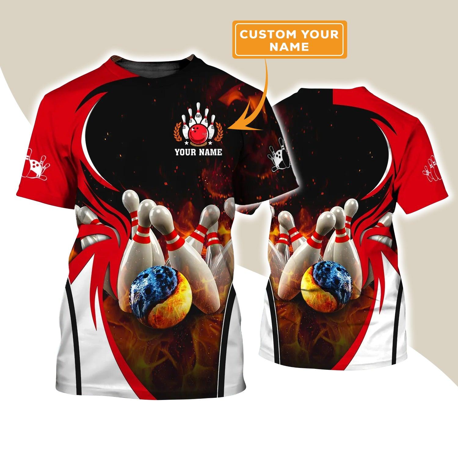 Bowling T shirt Custom Name - Water And Fire In Bowling Ball Personalized T-shirt - Gift For Friend, Family, Bowling Lovers - Amzanimalsgift
