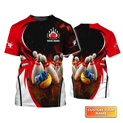 Bowling T shirt Custom Name - Water And Fire In Bowling Ball Personalized T-shirt - Gift For Friend, Family, Bowling Lovers - Amzanimalsgift