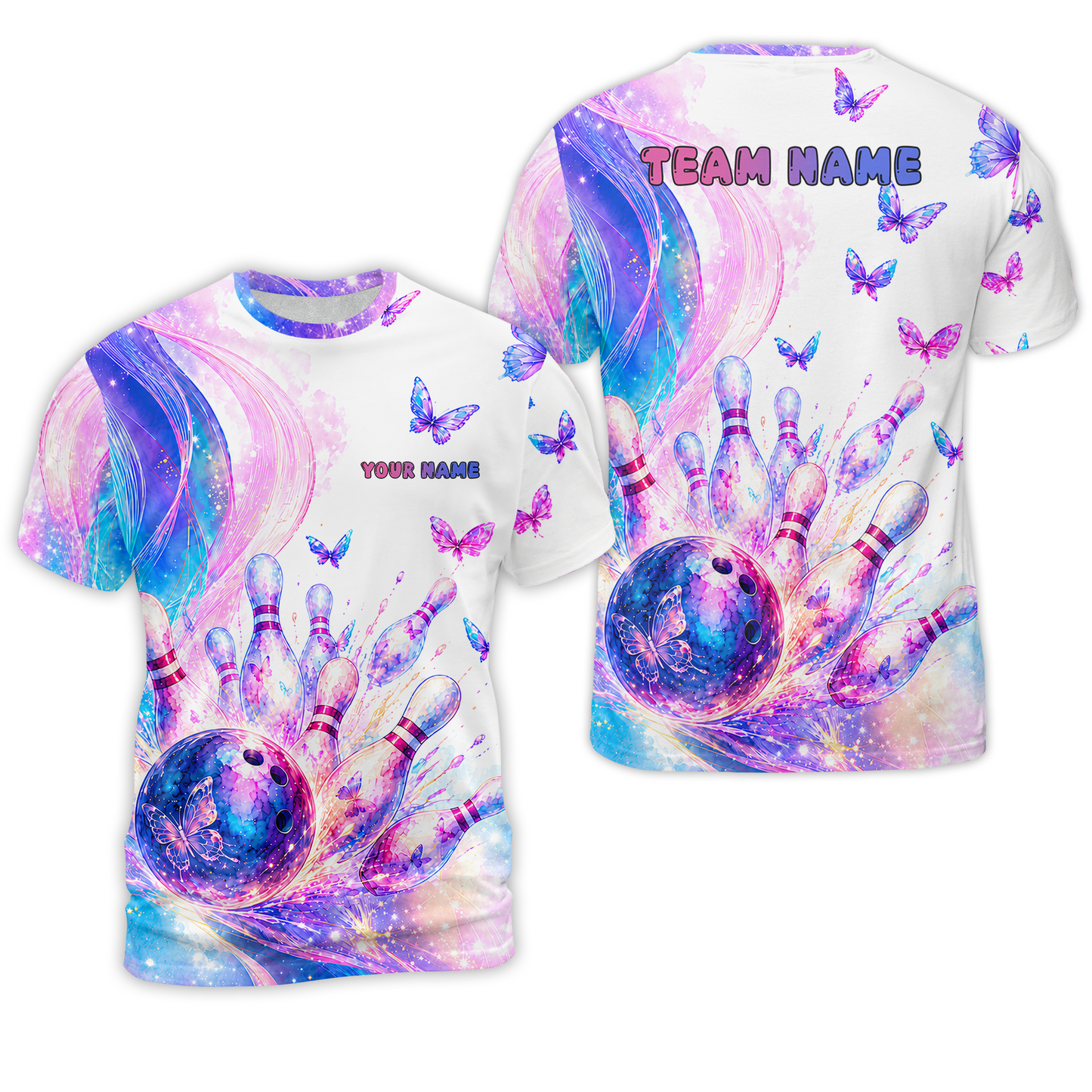 Custom Bowling Jersey Polo Shirt, Bowling Dart Butterfly, Personalize Name and Team Name