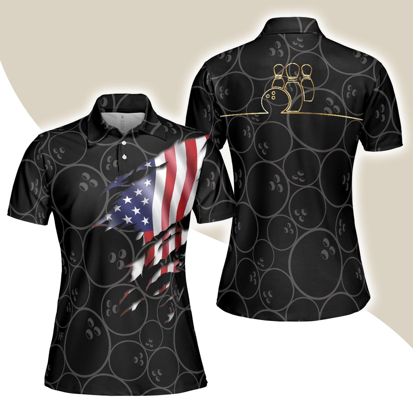 Bowling Women Polo Shirt - American Flag With Bowling Pattern, Patriotic Golfing Bowling Polo Shirt - Gift For Friend, Family, Bowling Lovers - Amzanimalsgift
