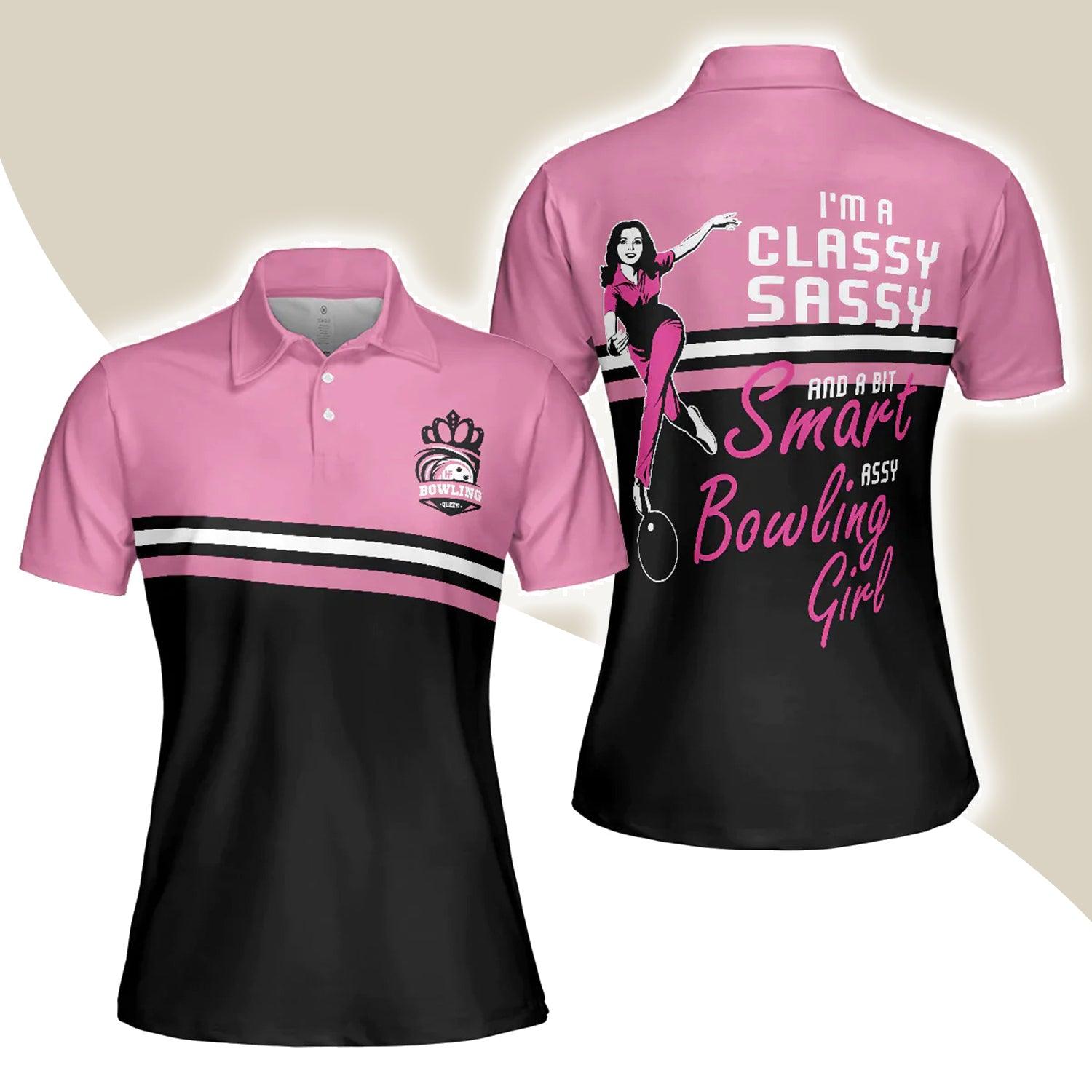 Bowling Women Polo Shirt - Black And Pink Polo Shirt, I'm A Classy Sassy Bowling Polo Shirt - Gift For Wife, Family, Bowling Lovers - Amzanimalsgift