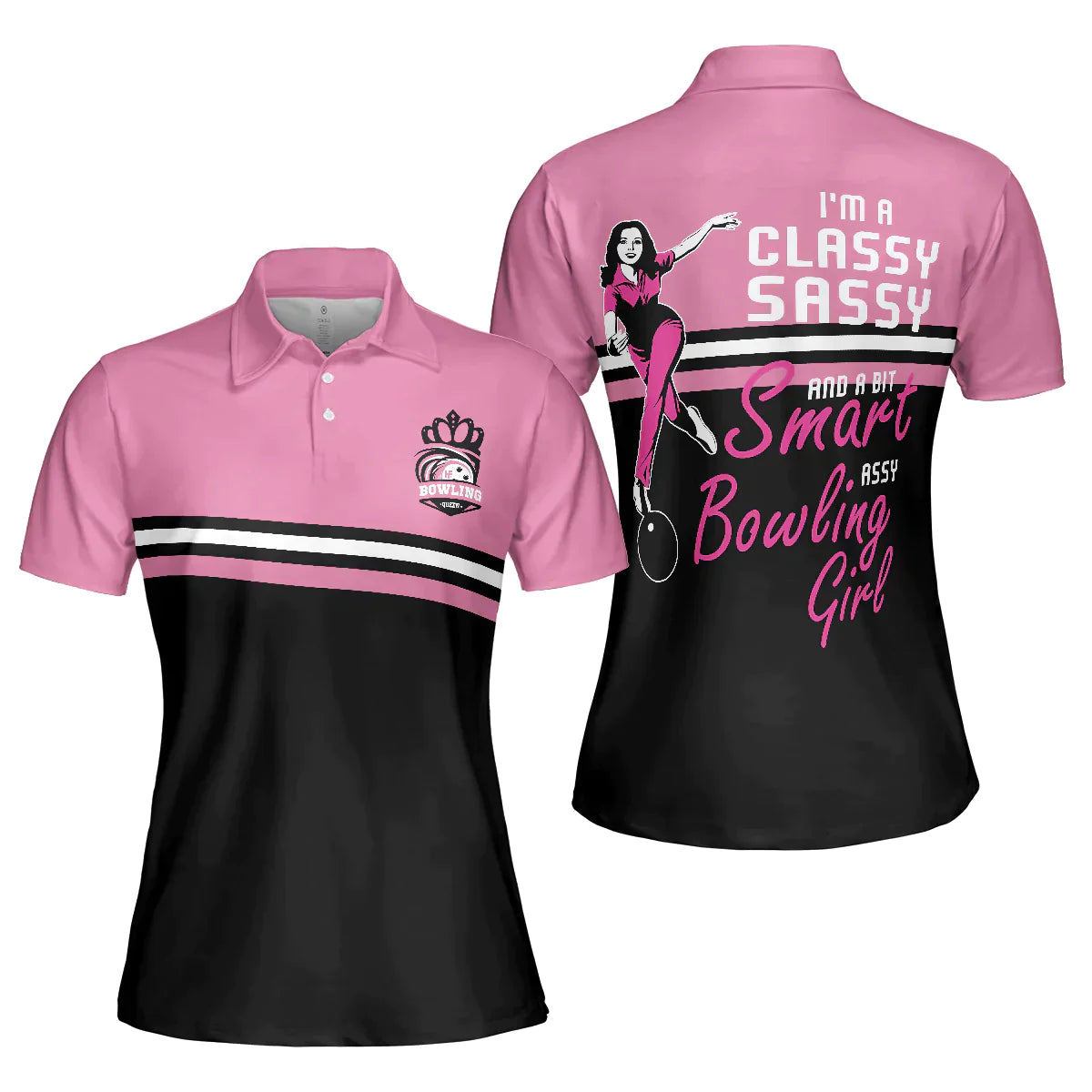 Bowling Women Polo Shirt - Black And Pink Polo Shirt, I'm A Classy Sassy Bowling Polo Shirt - Gift For Wife, Family, Bowling Lovers - Amzanimalsgift