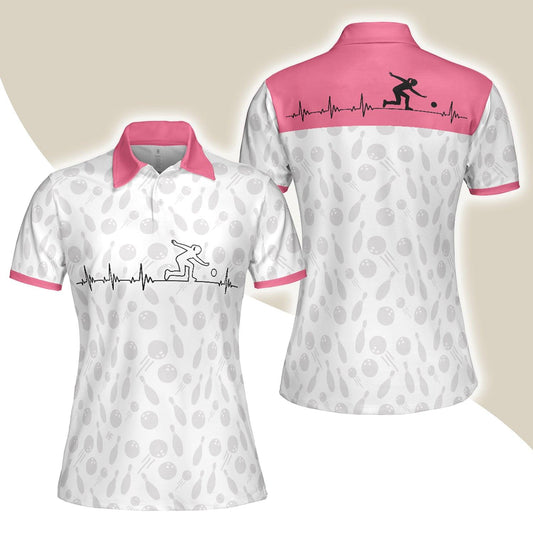 Bowling Women Polo Shirt - Bowling Is My Heart Bowling Polo Shirt, Bowling Balls And Pins Pattern Bowling Polo Shirt - Gift For Wife, Family, Bowling Lovers - Amzanimalsgift