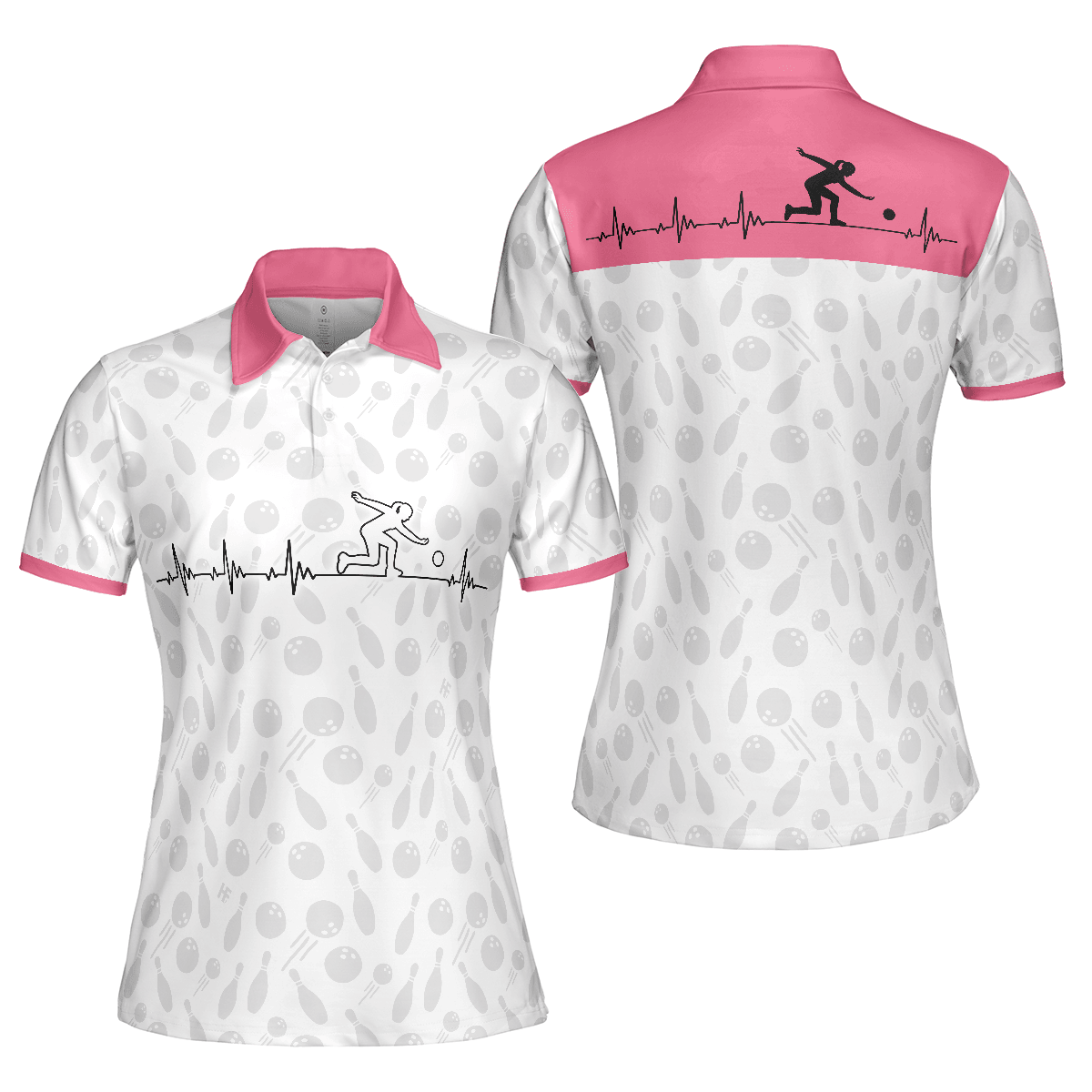 Bowling Women Polo Shirt - Bowling Is My Heart Bowling Polo Shirt, Bowling Balls And Pins Pattern Bowling Polo Shirt - Gift For Wife, Family, Bowling Lovers - Amzanimalsgift