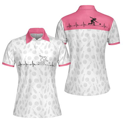 Bowling Women Polo Shirt - Bowling Is My Heart Bowling Polo Shirt, Bowling Balls And Pins Pattern Bowling Polo Shirt - Gift For Wife, Family, Bowling Lovers - Amzanimalsgift