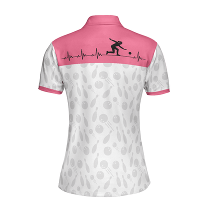 Bowling Women Polo Shirt - Bowling Is My Heart Bowling Polo Shirt, Bowling Balls And Pins Pattern Bowling Polo Shirt - Gift For Wife, Family, Bowling Lovers - Amzanimalsgift