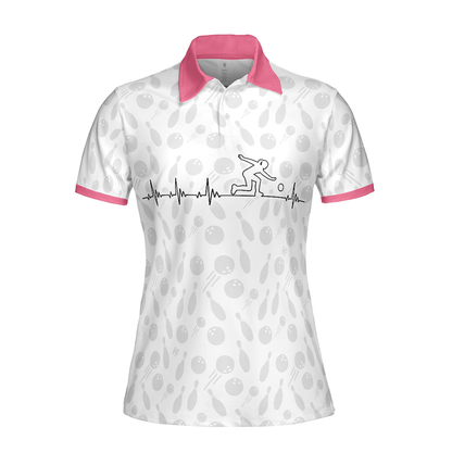 Bowling Women Polo Shirt - Bowling Is My Heart Bowling Polo Shirt, Bowling Balls And Pins Pattern Bowling Polo Shirt - Gift For Wife, Family, Bowling Lovers - Amzanimalsgift