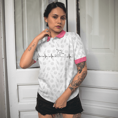 Bowling Women Polo Shirt - Bowling Is My Heart Bowling Polo Shirt, Bowling Balls And Pins Pattern Bowling Polo Shirt - Gift For Wife, Family, Bowling Lovers - Amzanimalsgift