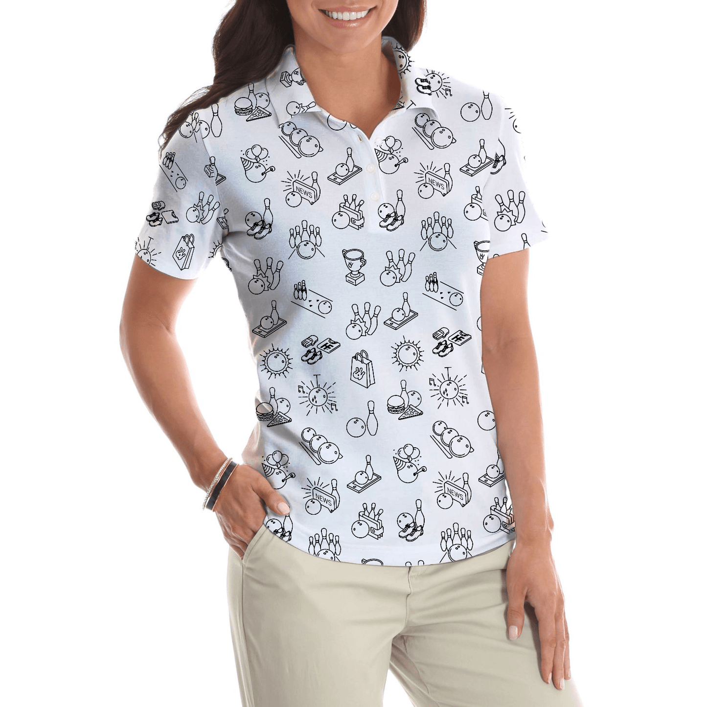Bowling Women Polo Shirt - Bowling Pattern Polo Shirt, Cool Bowling Polo Shirt - Gift For Wife, Family, Bowling Lovers - Amzanimalsgift