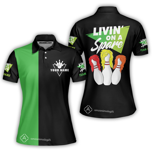 Customized Bowling Team Women Polo Shirt, Bowling Livin' On A Spare Personalized Women Polo Shirt Uniform For Bowlers