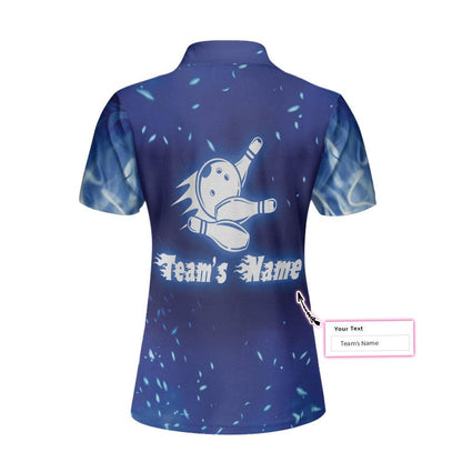 Bowling Women Polo Shirt Custom Name - Bowling On Blue Fire Bowling Polo Shirt - Gift For Wife, Family, Bowling Lovers - Amzanimalsgift
