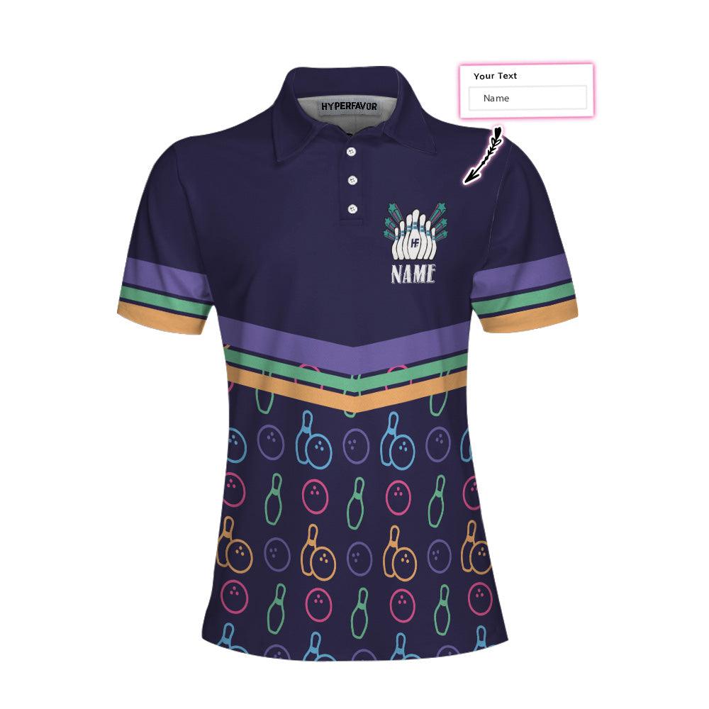 Bowling Women Polo Shirt Custom Name - Colorful Bowling Pattern Polo Shirt, Personalized Bowling Polo Shirt - Gift For Wife, Family, Bowling Lovers - Amzanimalsgift