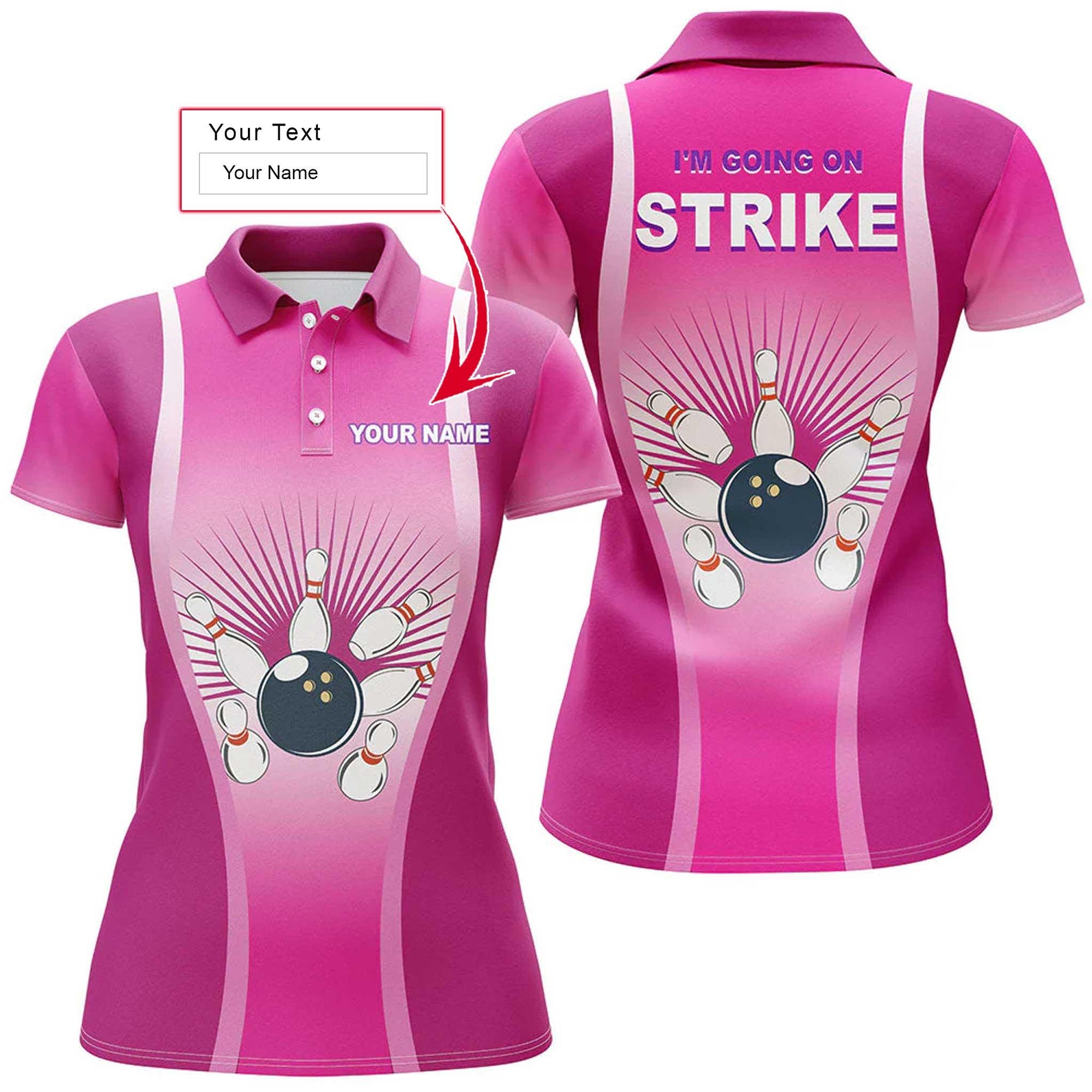 Bowling Women Polo Shirt Custom Name - I'm Going On Strike Bowling Personalized Bowling Polo Shirt - Gift For Friend, Family, Bowling Lovers - Amzanimalsgift