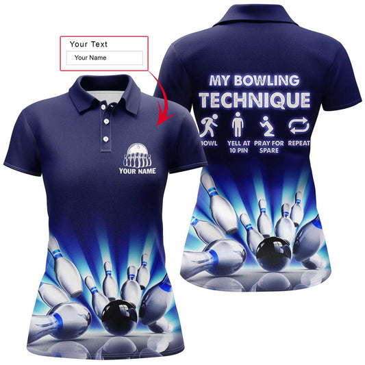 Bowling Women Polo Shirt Custom Name - My Bowling Technique Personalized Bowling Polo Shirt - Gift For Friend, Family, Bowling Lovers - Amzanimalsgift