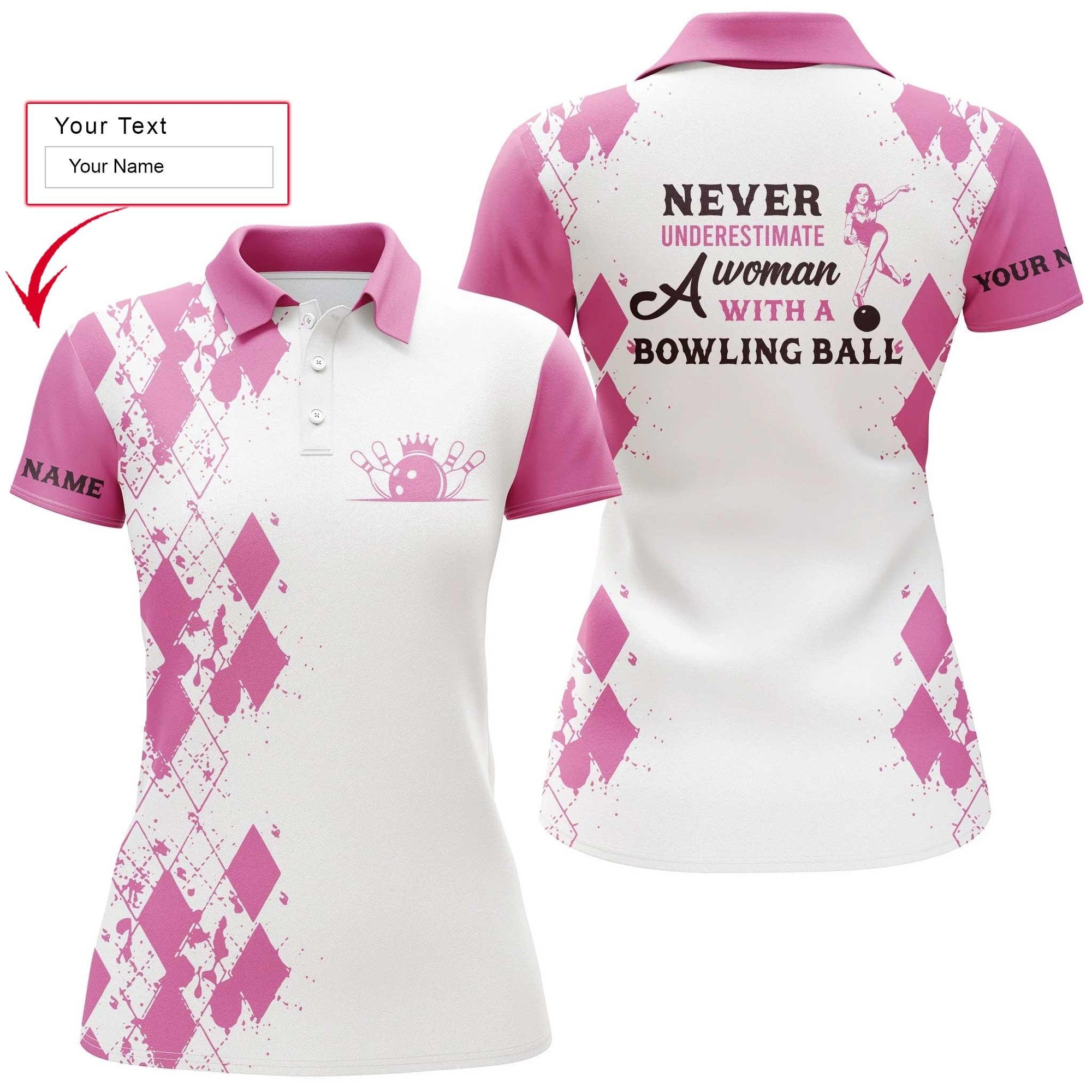 Bowling Women Polo Shirt Custom Name - Never Underestimate A Woman With A Bowling Ball Personalized Bowling Polo Shirt - Gift For Wife, Family, Bowling Lovers - Amzanimalsgift