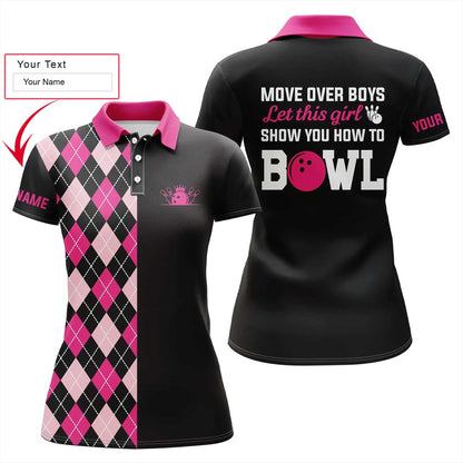 Bowling Women Polo Shirt Custom Name - Pink Bowling Personalized Bowling Polo Shirt - Gift For Friend, Family, Bowling Lovers - Amzanimalsgift