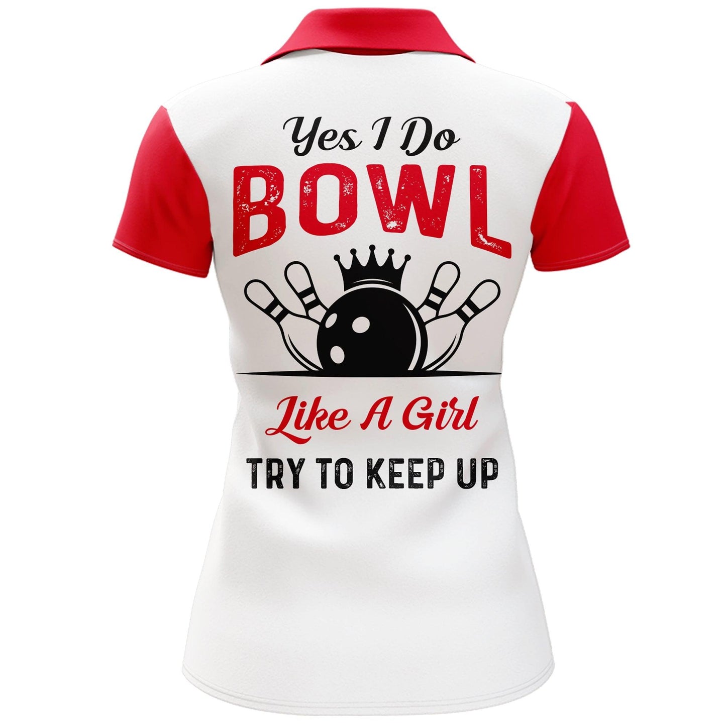 Bowling Women Polo Shirt Custom Name - Red And White Bowling Personalized Bowling Polo Shirt - Gift For Friend, Family, Bowling Lovers - Amzanimalsgift