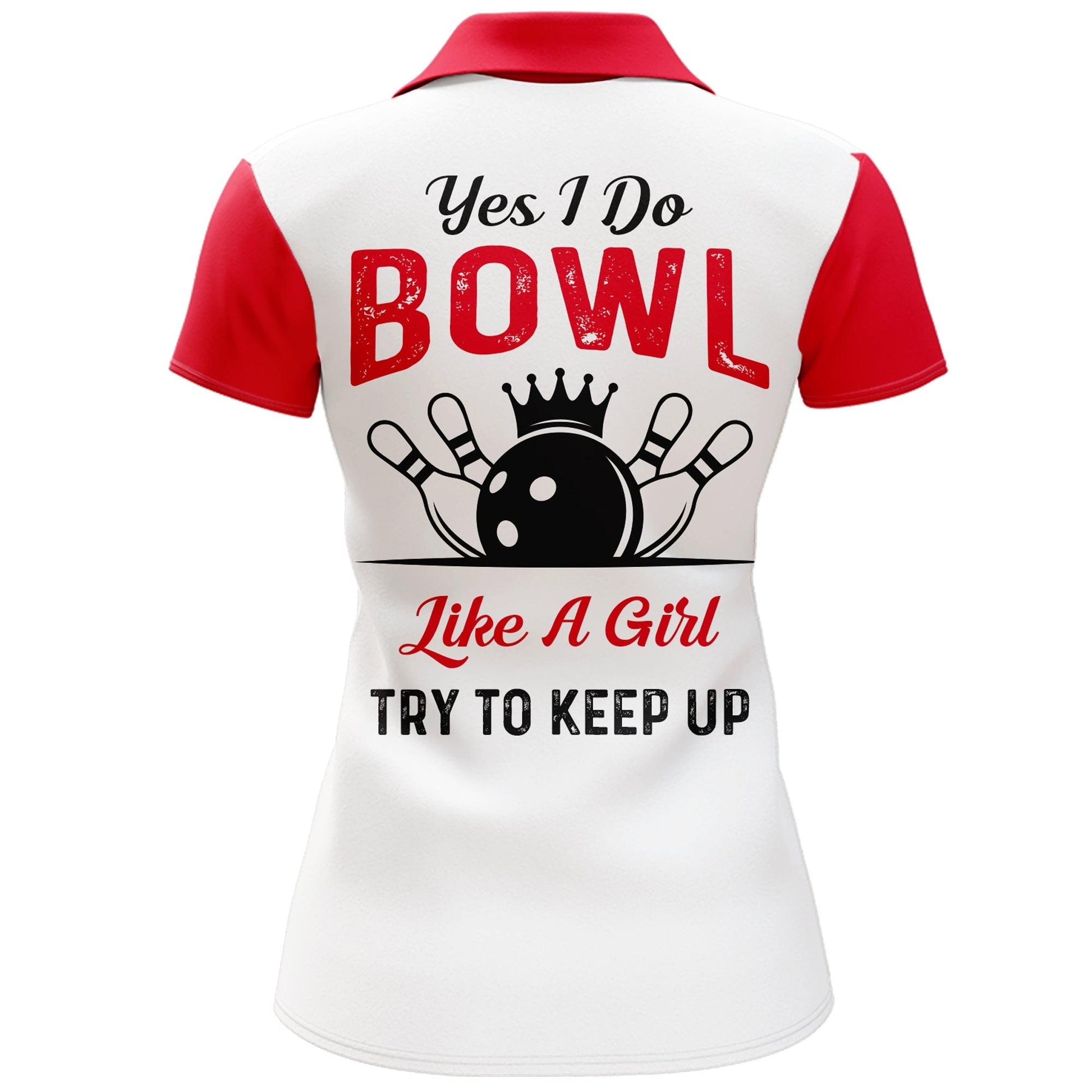 Bowling Women Polo Shirt Custom Name - Red And White Bowling Personalized Bowling Polo Shirt - Gift For Friend, Family, Bowling Lovers - Amzanimalsgift