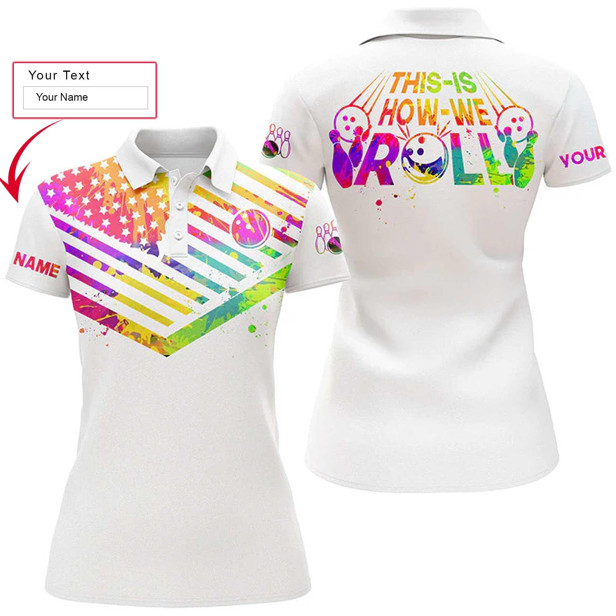 Bowling Women Polo Shirt Custom Name - Watercolor American Flag Bowling Personalized Bowling Polo Shirt - Gift For Friend, Family, Bowling Lovers - Amzanimalsgift