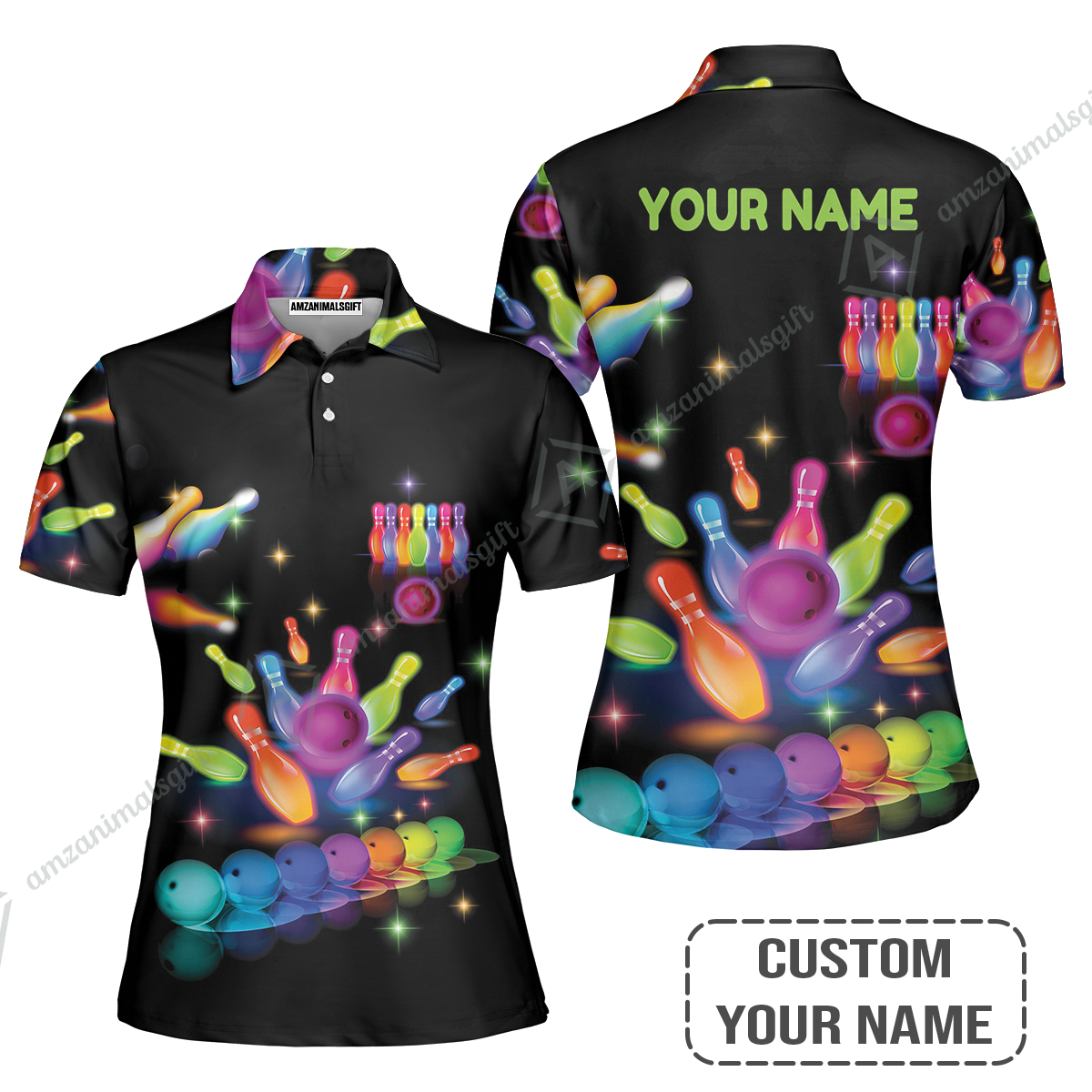 Bowling Women Polo Shirt Customized Name, Colorful Bowling Pattern Polo Shirt For Women, Perfect Outfits For Bowling Lovers, Bowlers