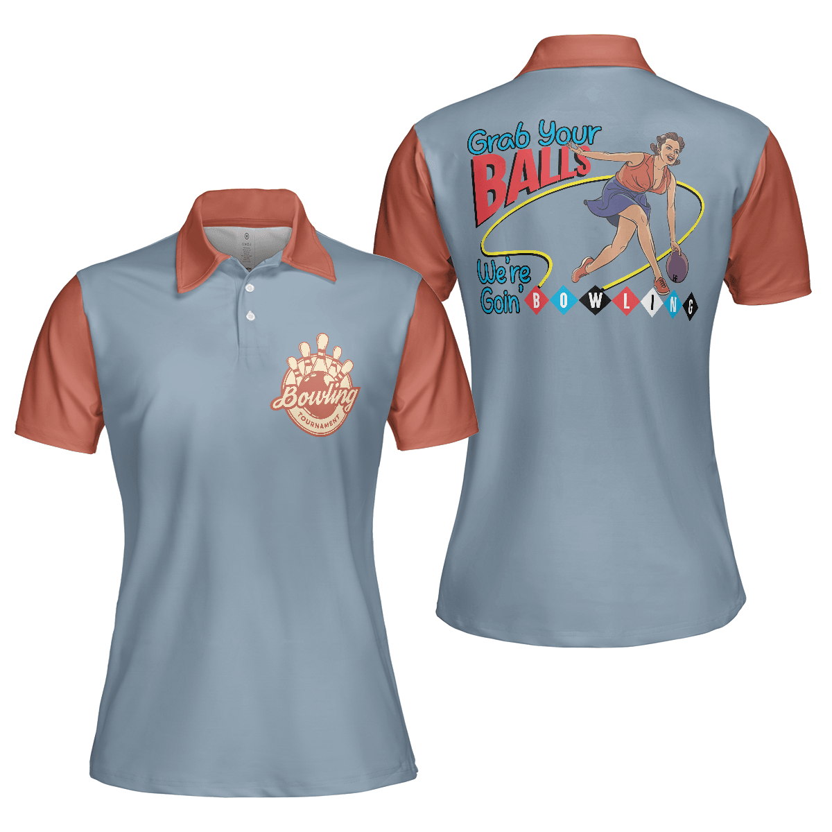 Bowling Women Polo Shirt - Grab Your Balls We Are Going Bowling Polo Shirt - Gift For Wife, Family, Bowling Lovers - Amzanimalsgift