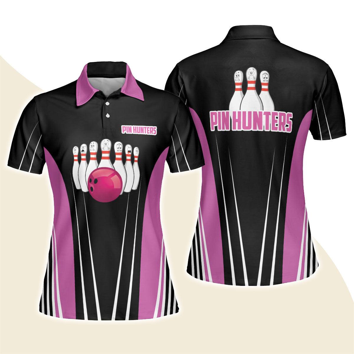 Bowling Women Polo Shirt - Pin Hunters Bowling Polo Shirts - Gift For Bowling Lovers, Wife, Family - Amzanimalsgift