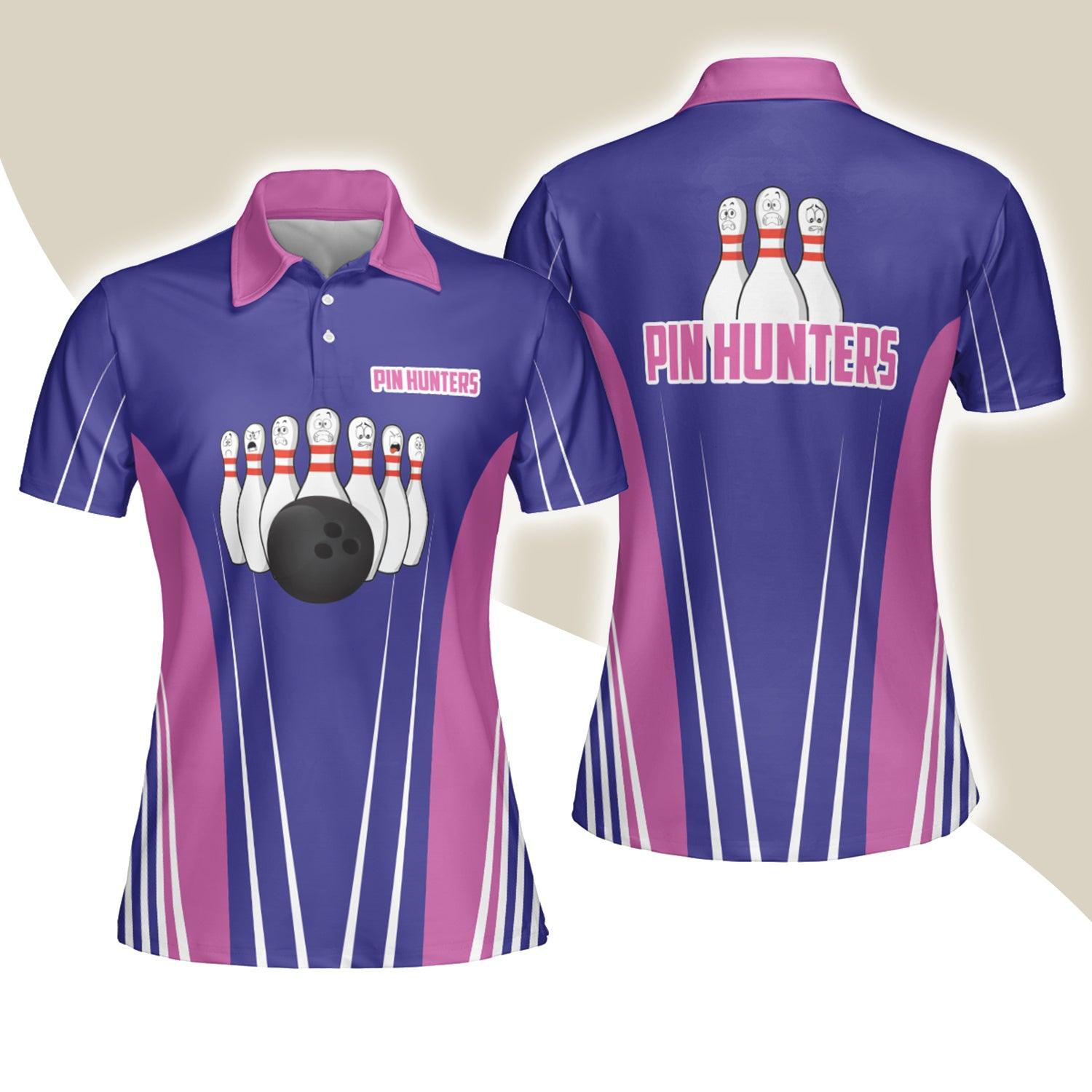 Bowling Women Polo Shirt - Pin Hunters Bowling Polo Shirts - Gift For Wife, Family, Bowling Lovers - Amzanimalsgift