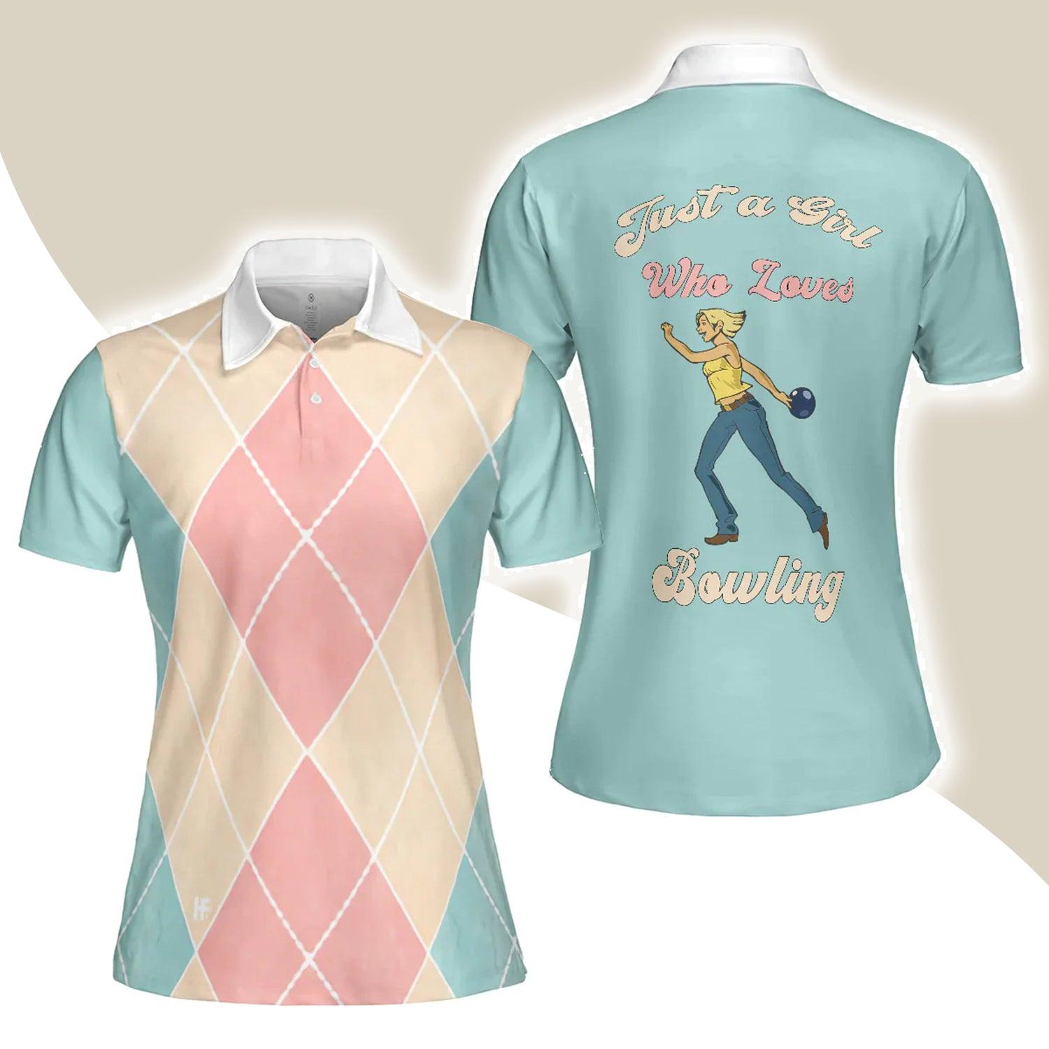 Bowling Women Polo Shirt - Plaid Pattern Bowling Polo Shirt, Just A Girl Who Loves Bowling Polo Shirt - Gift For Wife, Family, Bowling Lovers - Amzanimalsgift