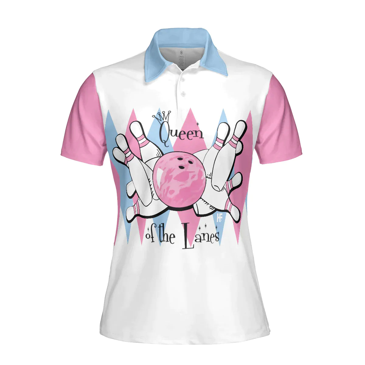 Bowling Women Polo Shirt - Queen Of The Lanes Pink And Blue Bowling Polo Shirt - Gift For Wife, Family, Bowling Lovers - Amzanimalsgift