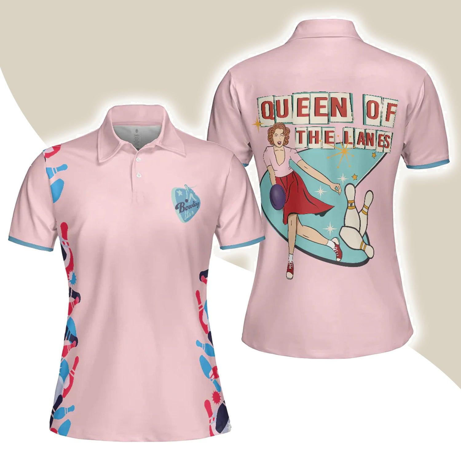Bowling Women Polo Shirt - Queen Of The Lanes Polo Shirt, Pink Ladies Bowling Polo Shirt, Tenpin Bowling Polo Shirt - Gift For Wife, Family, Bowling Lovers - Amzanimalsgift