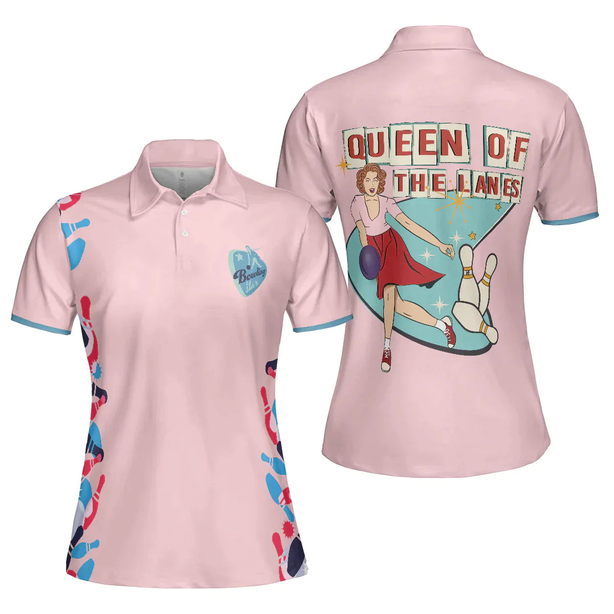 Bowling Women Polo Shirt - Queen Of The Lanes Polo Shirt, Pink Ladies Bowling Polo Shirt, Tenpin Bowling Polo Shirt - Gift For Wife, Family, Bowling Lovers - Amzanimalsgift