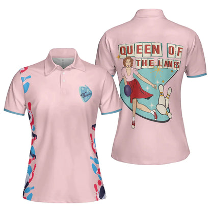 Bowling Women Polo Shirt - Queen Of The Lanes Polo Shirt, Pink Ladies Bowling Polo Shirt, Tenpin Bowling Polo Shirt - Gift For Wife, Family, Bowling Lovers - Amzanimalsgift